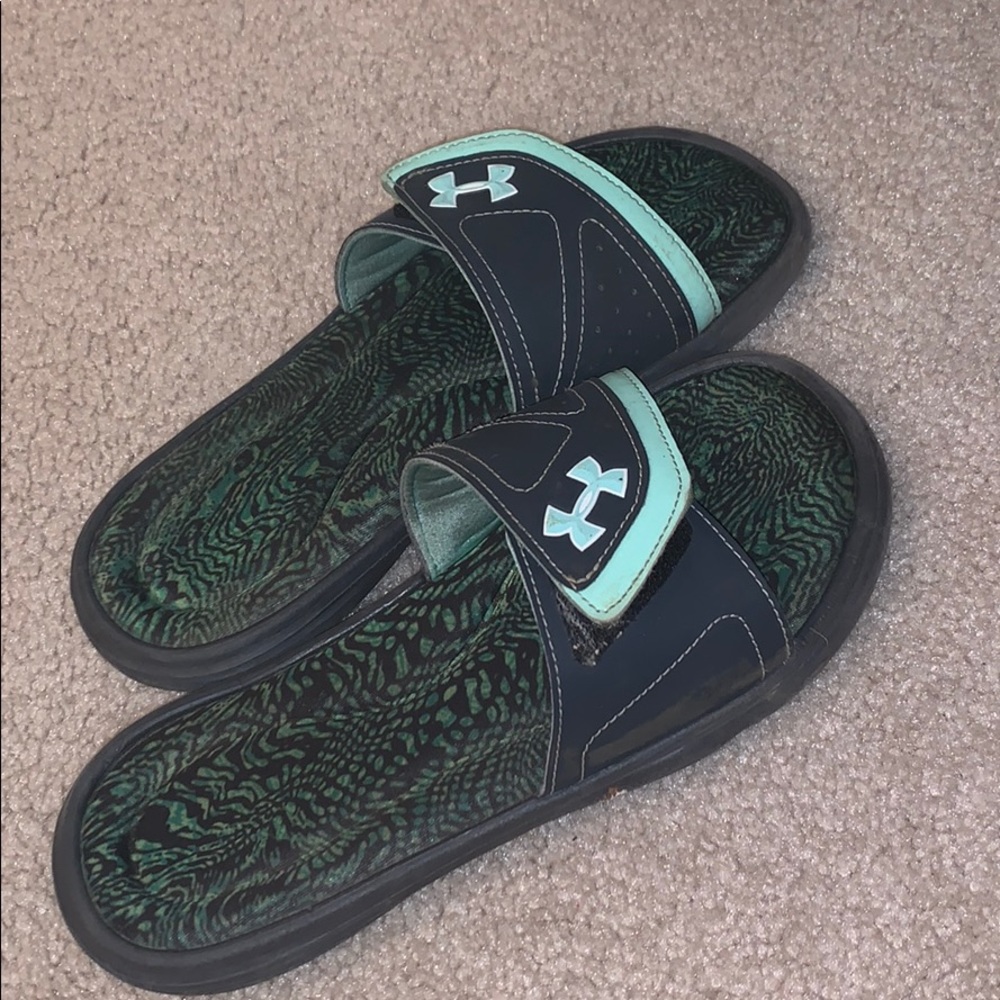 Green Adidas slides